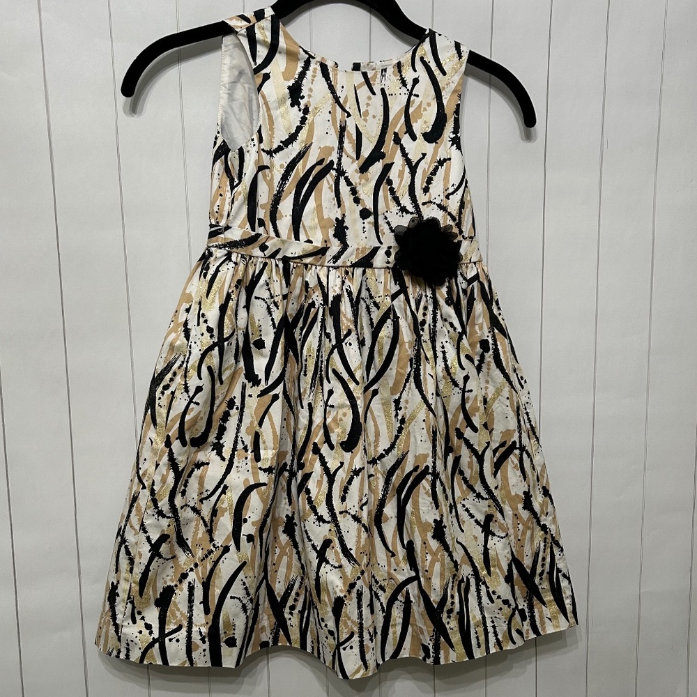Girl's elegant dress, brush print in colors black, beige and gold